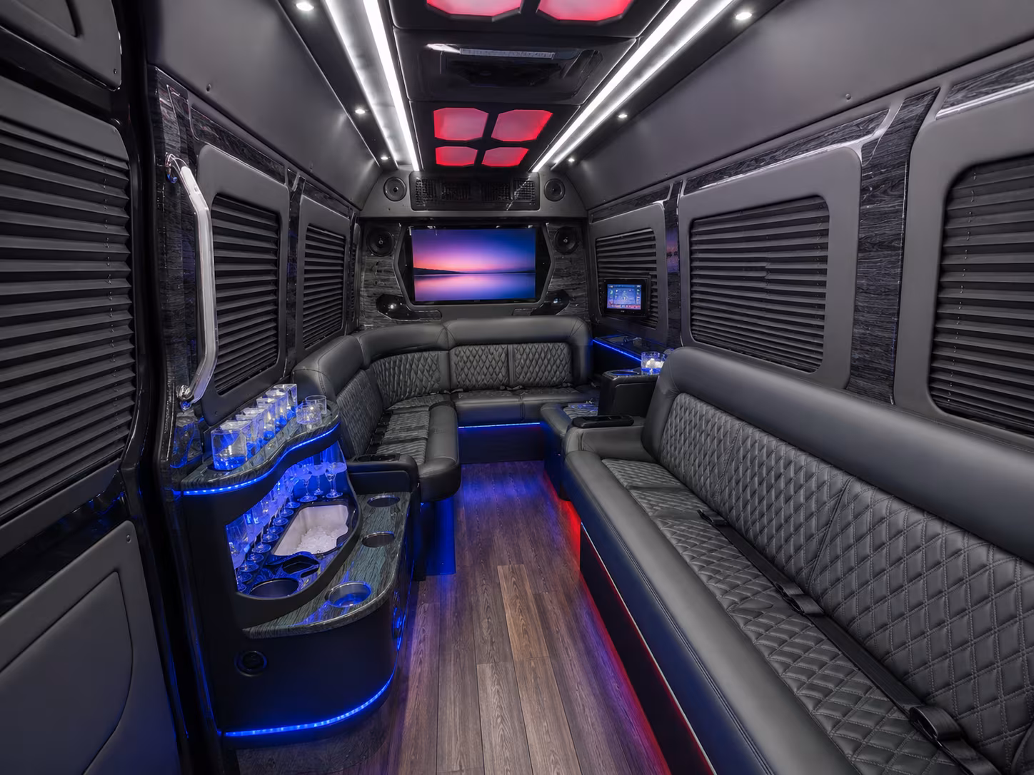 novi 50 passenger party bus inside